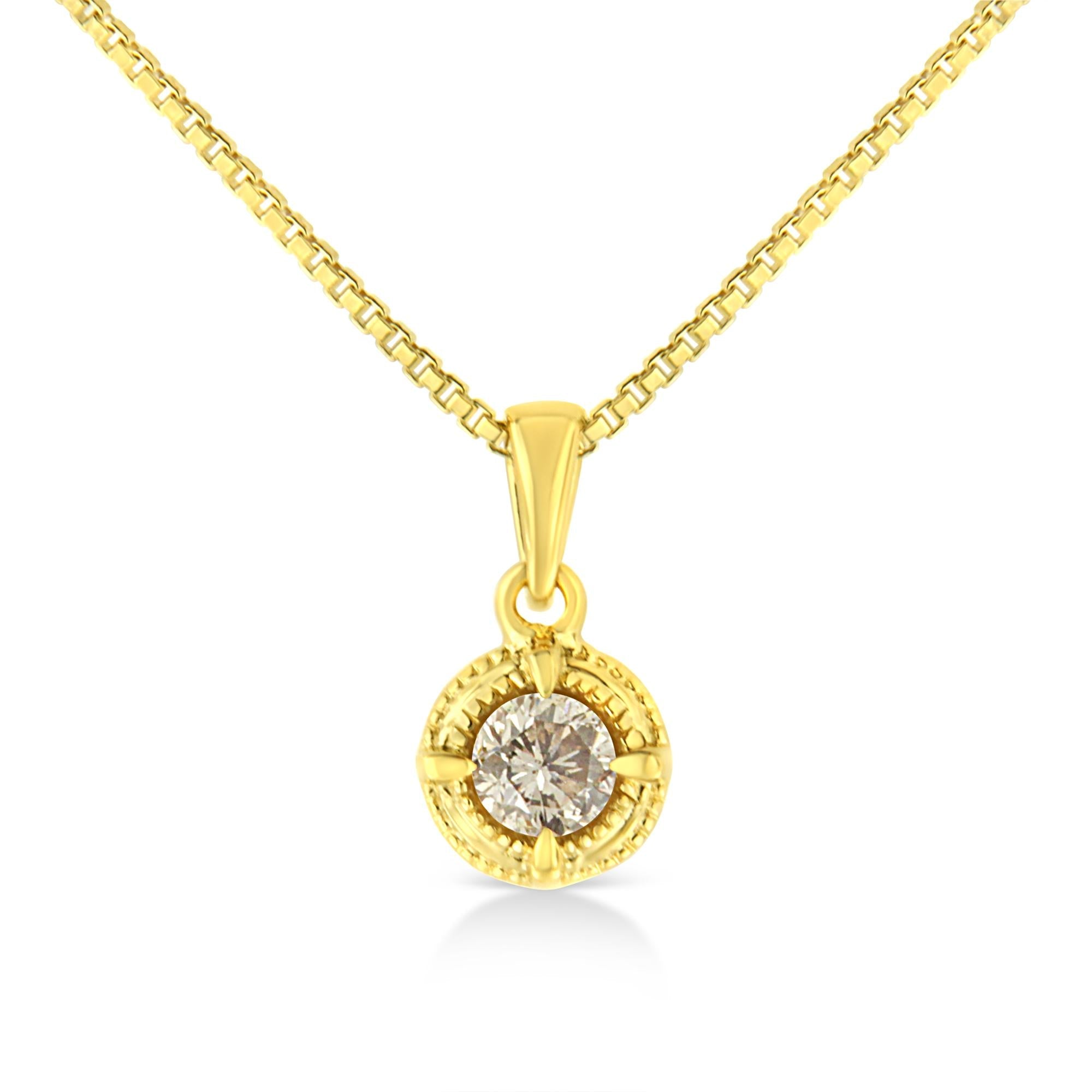 14K Yellow Gold Plated .925 Sterling Silver Brilliant Round Cut Diamond Solitaire Milgrain 18" Pendant Necklace Necklaces/Pendant/Pendant