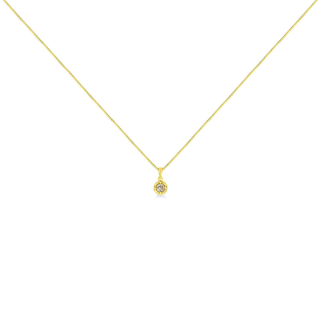14K Yellow Gold Plated .925 Sterling Silver Brilliant Round Cut Diamond Solitaire Milgrain 18" Pendant Necklace Necklaces/Pendant/Pendant