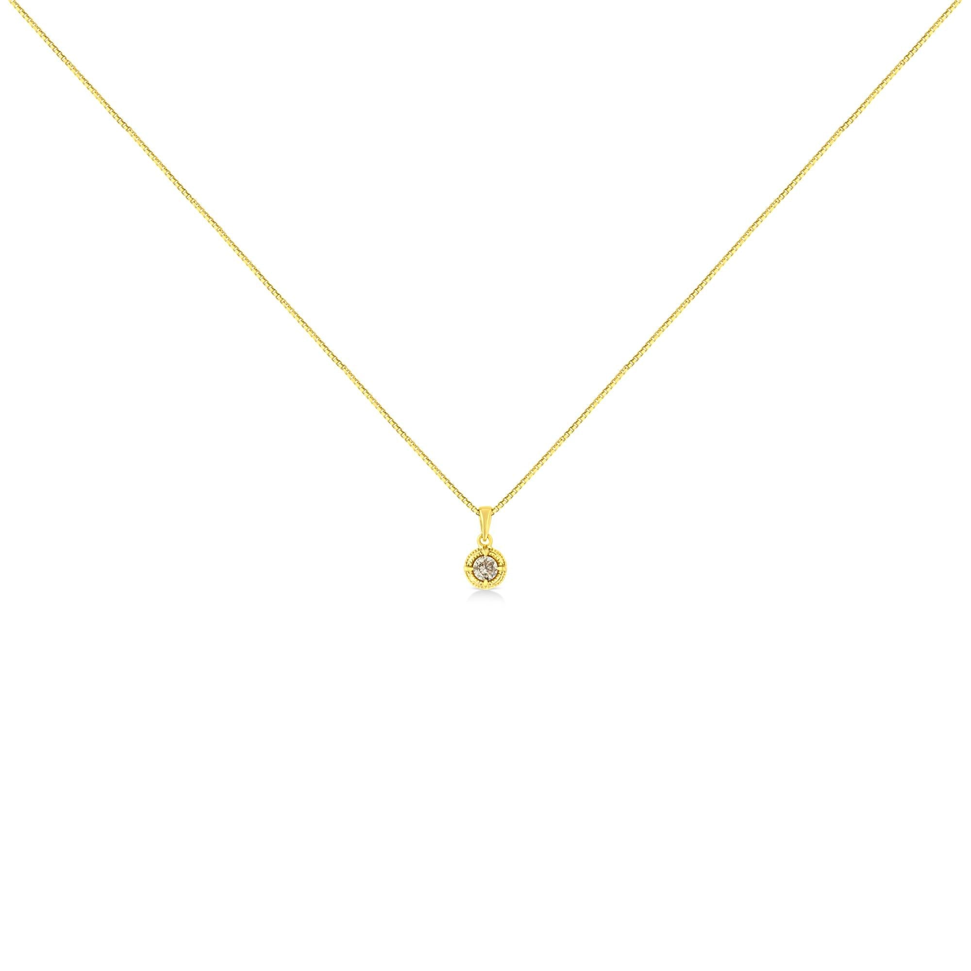 14K Yellow Gold Plated .925 Sterling Silver Brilliant Round Cut Diamond Solitaire Milgrain 18" Pendant Necklace Necklaces/Pendant/Pendant