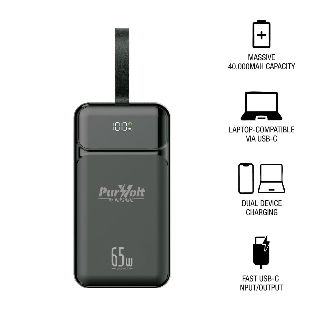 PurVolt 40,000mAh Ultra High-Capacity Power Bank – Powering Laptops, Phones & Beyond Electronics