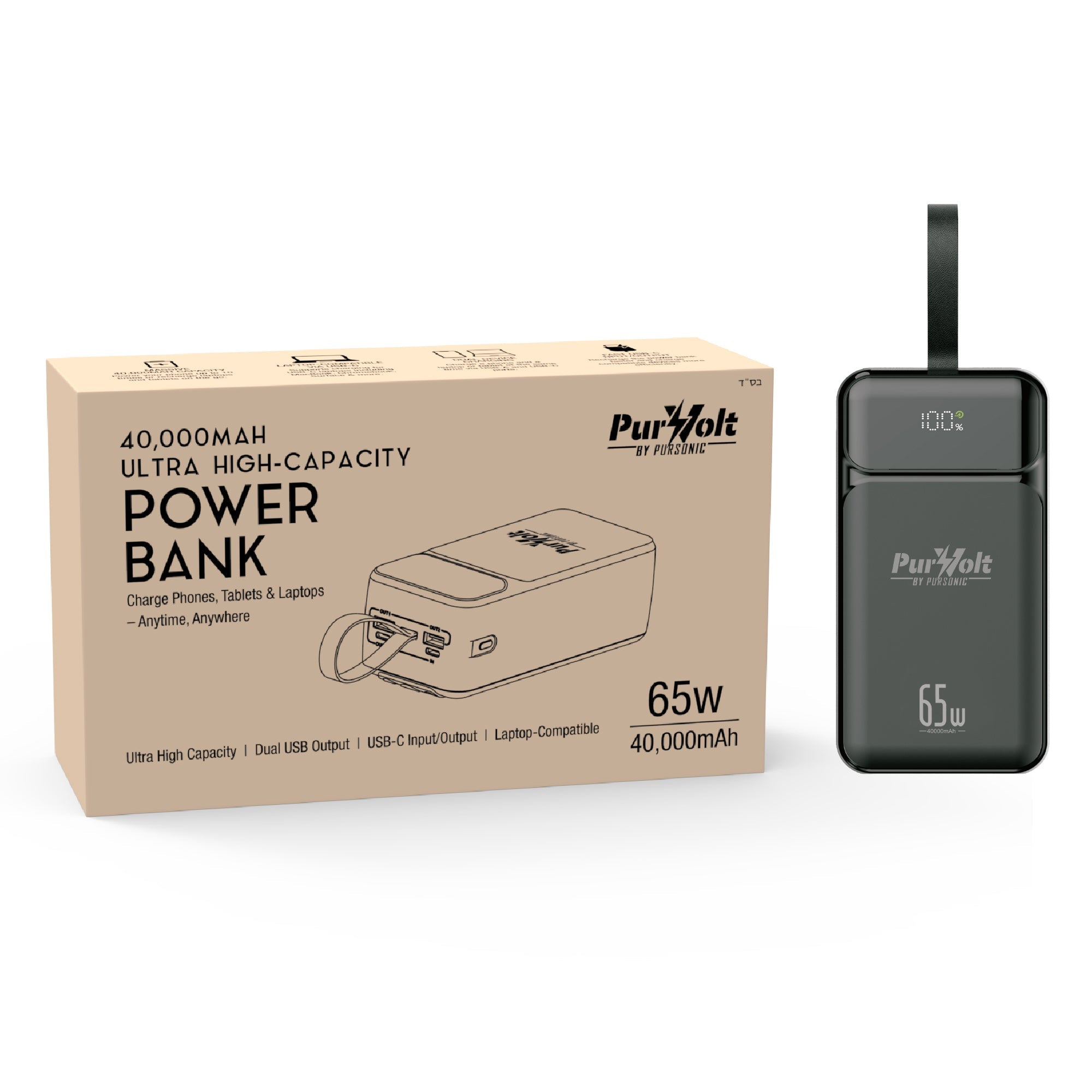 PurVolt 40,000mAh Ultra High-Capacity Power Bank – Powering Laptops, Phones & Beyond Electronics