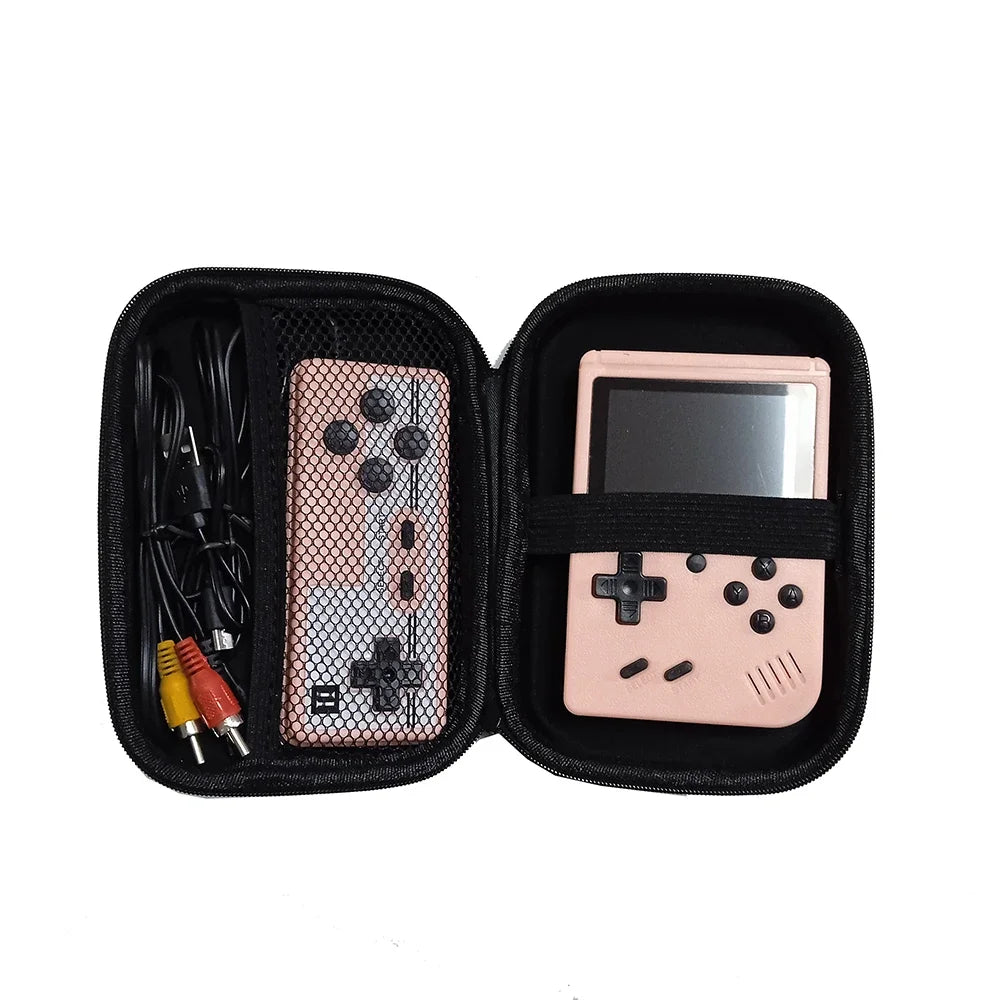 Portable Retro Mini Video Game Console 8-Bit Handheld Game Player Built-in 500 games AV Out Game Console Gameboy 3.0 inch Screen Pink Gamepad case Gaming
