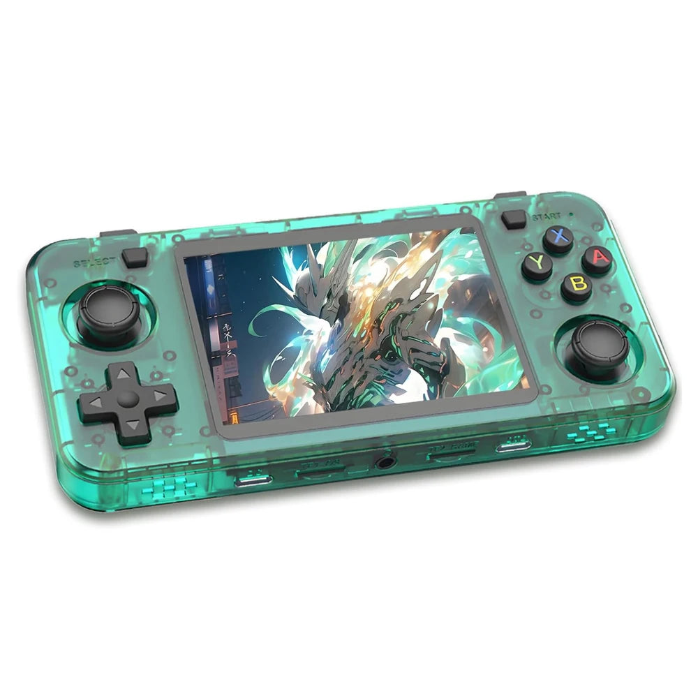 New R36H Retro Handheld Game Console 3.5" IPS Screen Portable Video Game Console Built in 64G Card & 15000 Games Open Source green