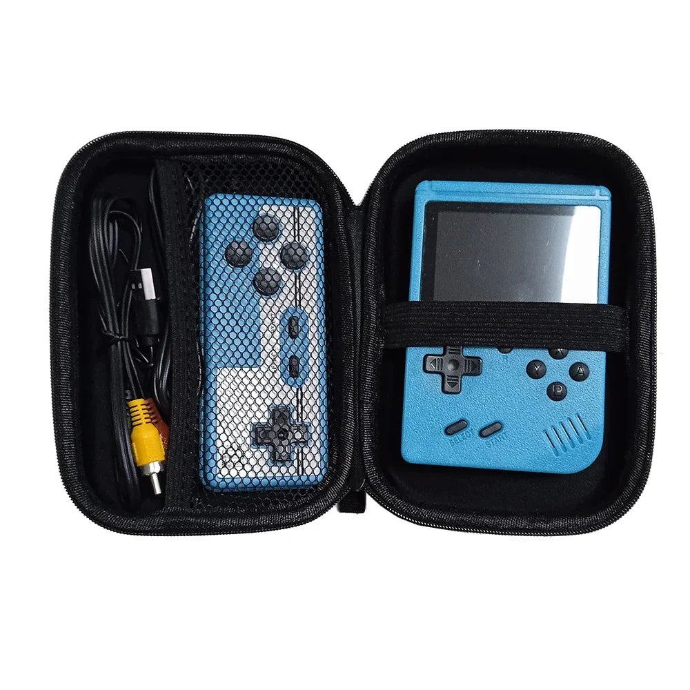 Portable Retro Mini Video Game Console 8-Bit Handheld Game Player Built-in 500 games AV Out Game Console Gameboy 3.0 inch Screen Blue Gamepad case Gaming