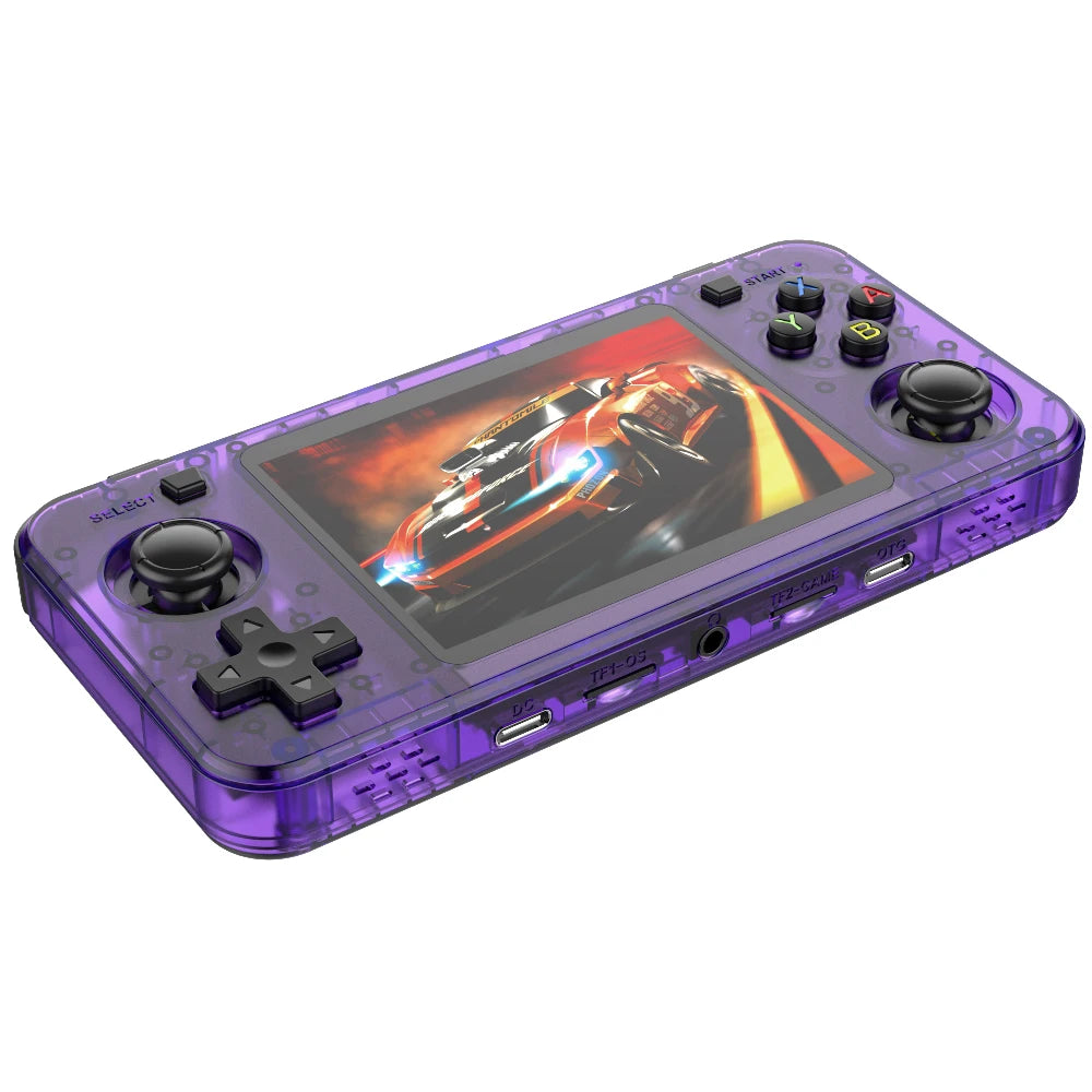 New R36H Retro Handheld Game Console 3.5" IPS Screen Portable Video Game Console Built in 64G Card & 15000 Games Open Source purple