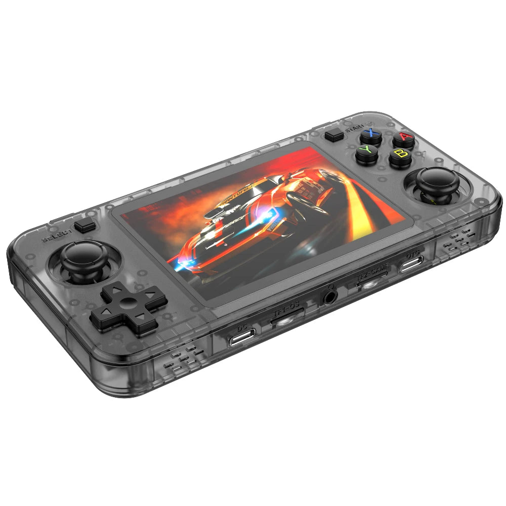 New R36H Retro Handheld Game Console 3.5" IPS Screen Portable Video Game Console Built in 64G Card & 15000 Games Open Source clear black
