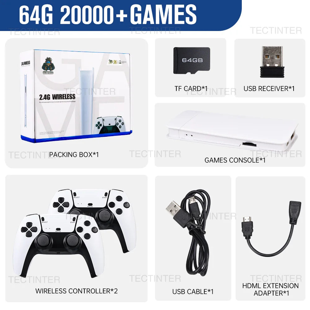 M15 4K Game Stick TV Video Game Console 64G Built-in 20000 Games Retro Handheld Game Player With Wireless Gamepad Controller 64G