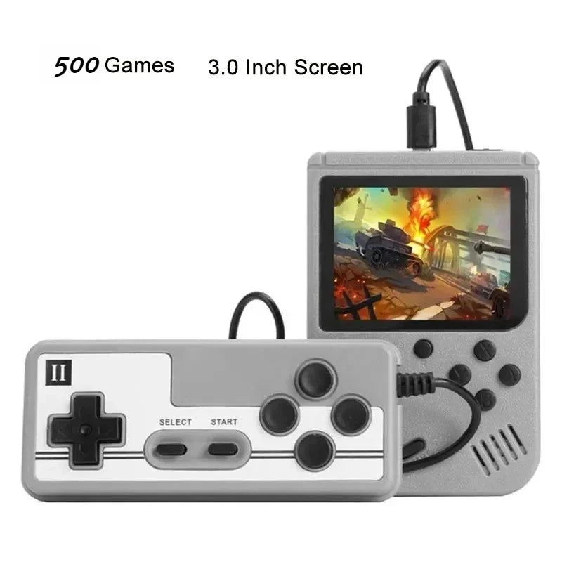 Portable Retro Mini Video Game Console 8-Bit Handheld Game Player Built-in 500 games AV Out Game Console Gameboy 3.0 inch Screen 500 Gray Gamepad Gaming