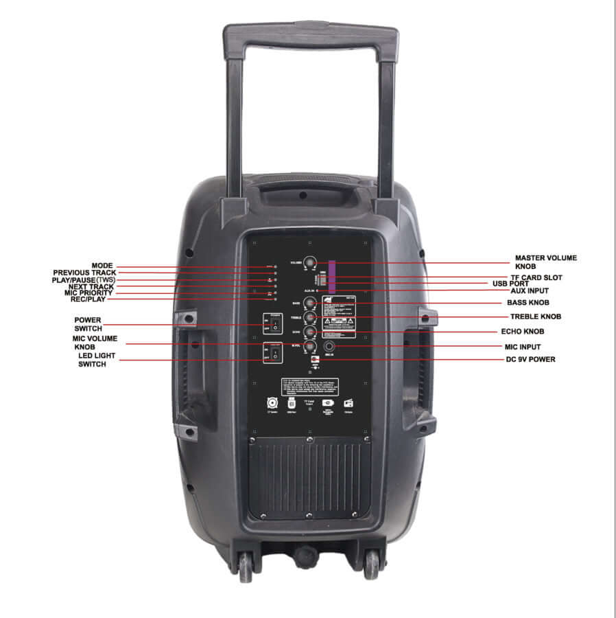 Naxa Portable 15 inch Bluetooth Party Speaker with Disco Light and Stand Speakers