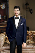 "Liam" Navy Velvet Jacket Peak (Separates) Navy Modern Tuxedos
