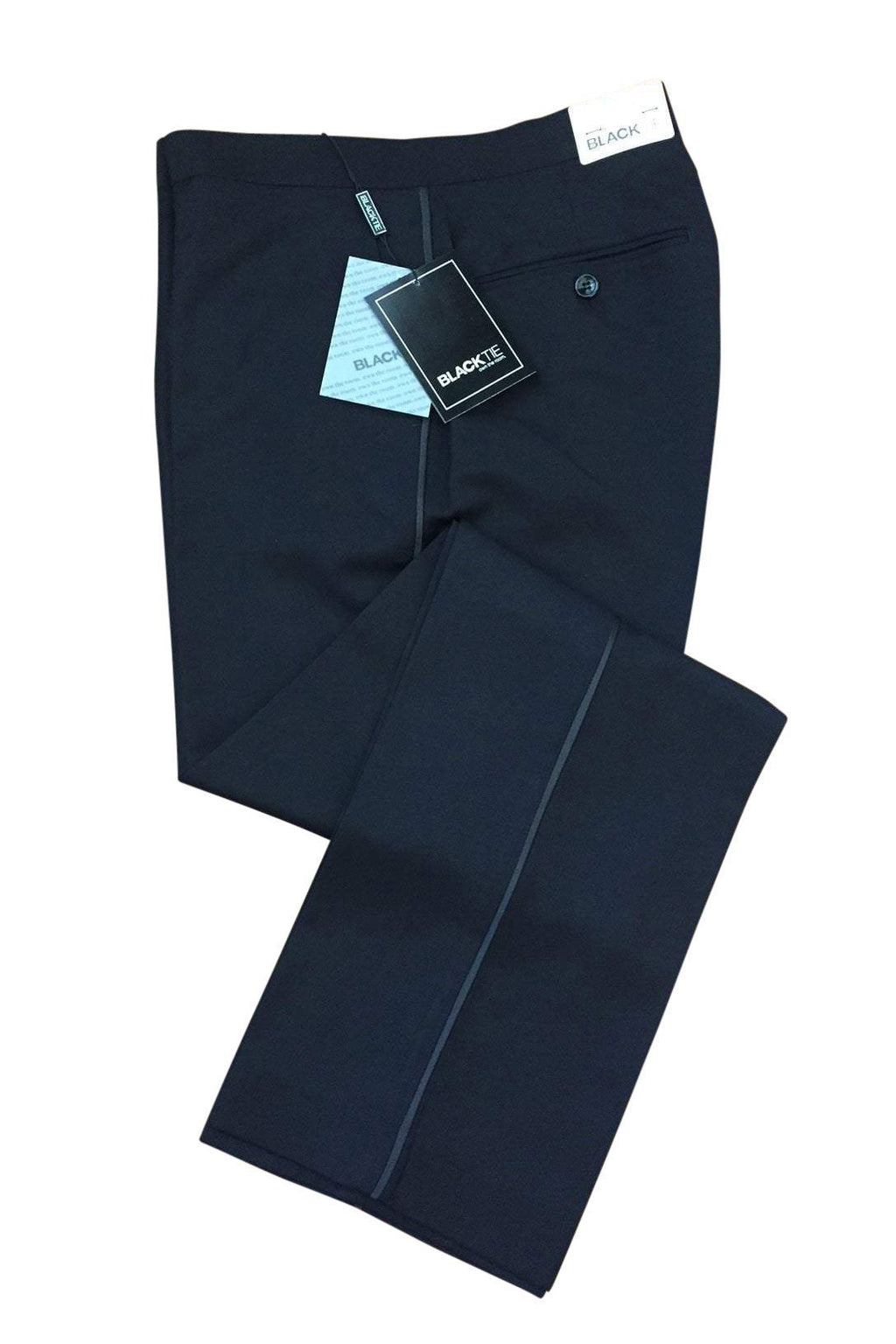 "Logan" Black Luxury Wool Blend Tuxedo Pants Slim Mens Pants