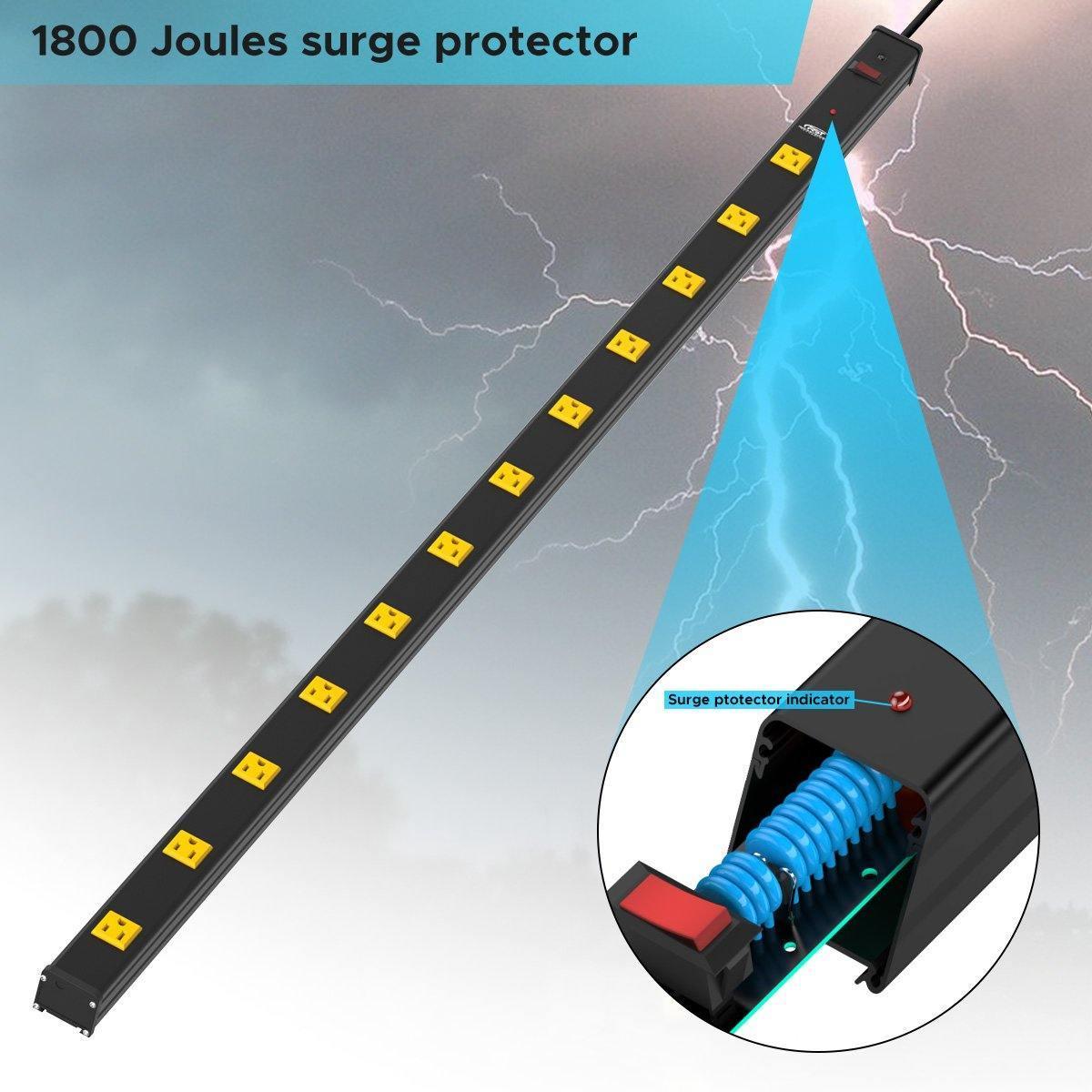 CRST 4.2" Wide Spaced 12 Outlets Mountable Metal Power Strip Surge Protector, 15FT Power Cord, Mounting Brackets Included surge protector power strip