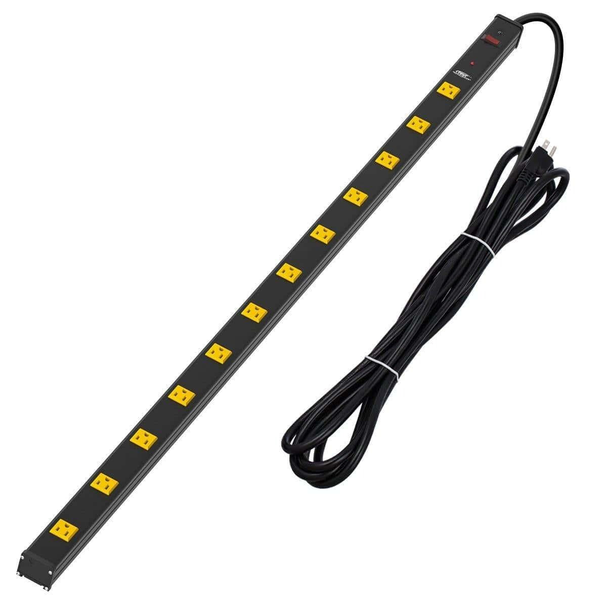 CRST 4.2" Wide Spaced 12 Outlets Mountable Metal Power Strip Surge Protector, 15FT Power Cord, Mounting Brackets Included surge protector power strip