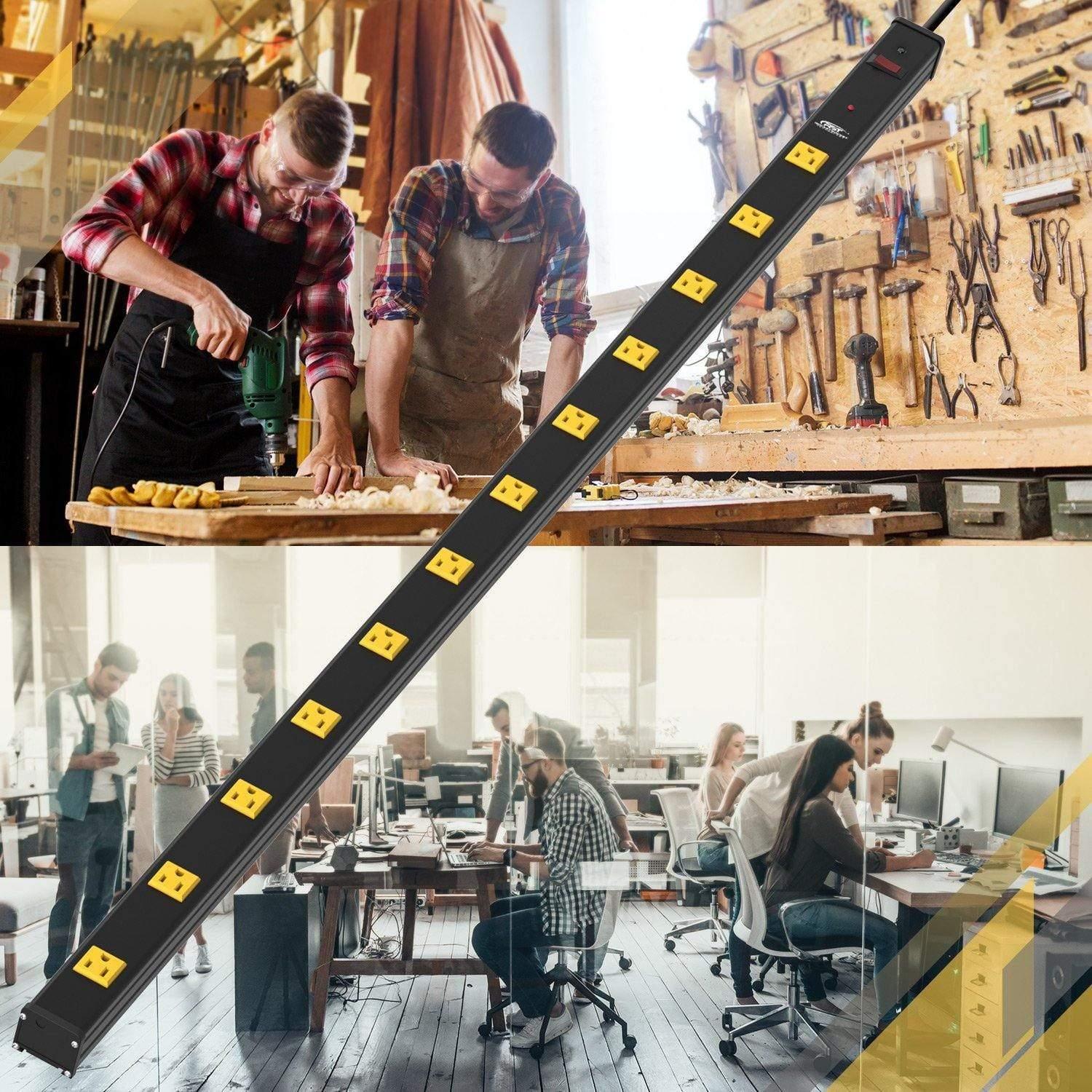 CRST 4.2" Wide Spaced 12 Outlets Mountable Metal Power Strip Surge Protector, 15FT Power Cord, Mounting Brackets Included surge protector power strip